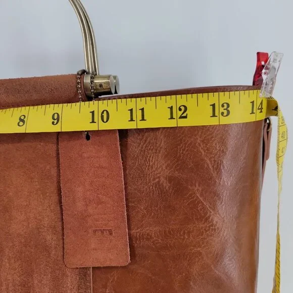 ๐ฅ Modern Suede + Faux Leather Convertible Tote Bag โ Rich Cognac Brown - Picture 13 of 14